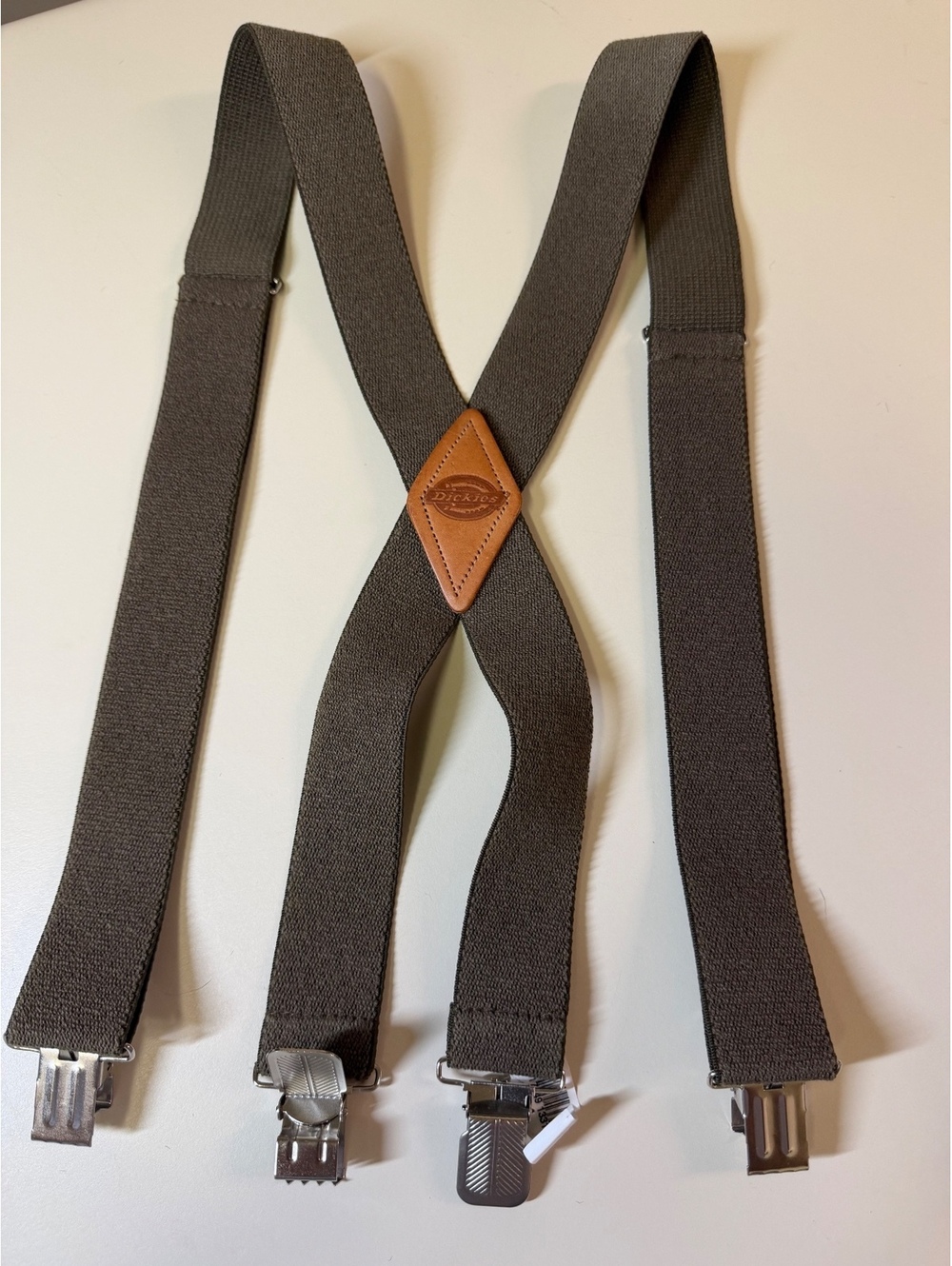 Dickies Men's Olive Green Adjustable Suspenders with Leather Patch
